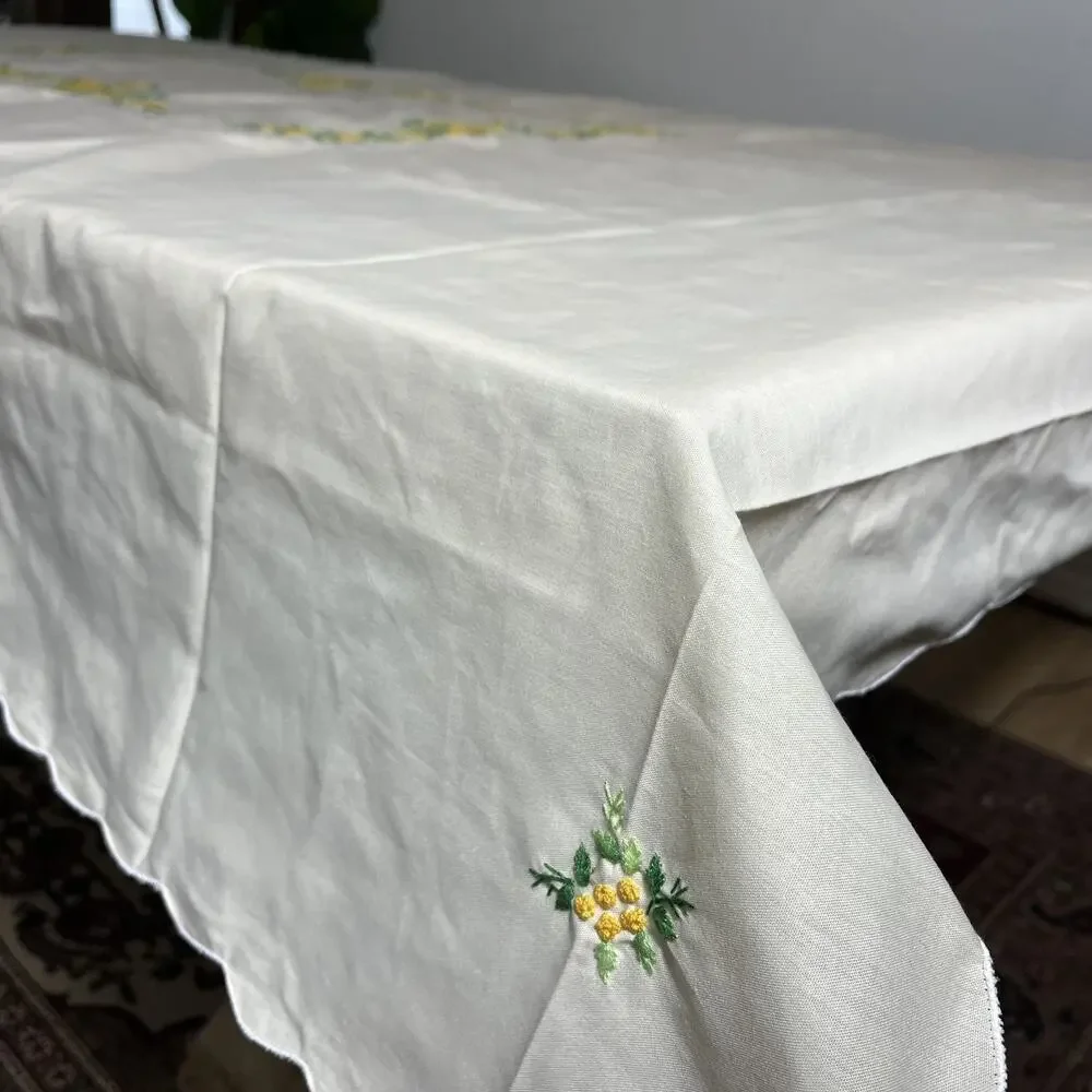 Cream Tablecloth Yellow Floral Embroidery 58